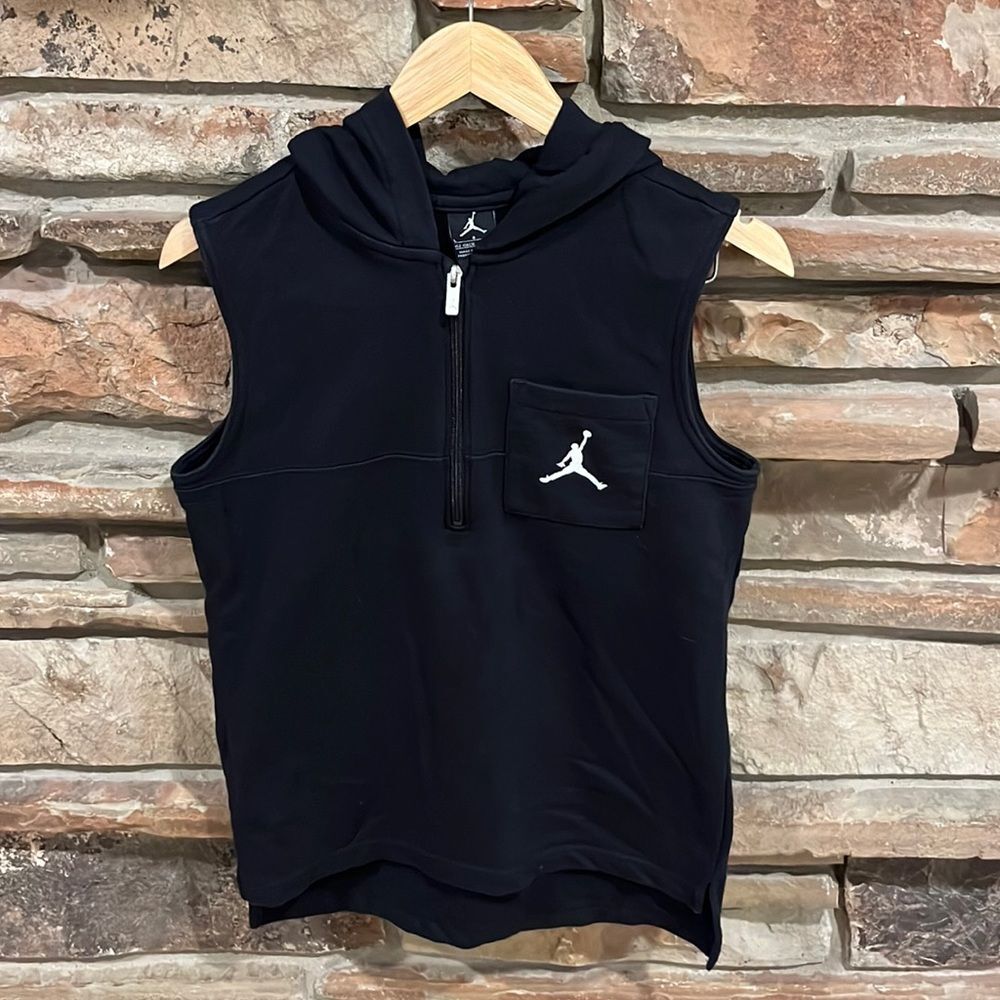 Air Jordan Black Sleeveless Hoodie with Pocket and Jumpman Logo
